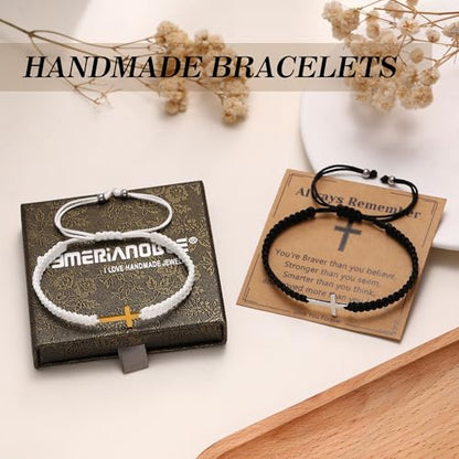 Initial Bracelets for Women Teen Girls Handmade Rope Braided Bracelet for Men Jewelry Birthday Graduation Mother's Day Gifts for Mom Wife Girlfriend Her Friends - style: 9 white-gold cross