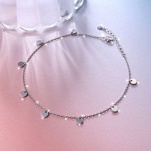 Anklet for Women S925 Sterling Silver Beach Foot Adjustable Ankle Bracelet - style: Wafer: 10+1 Inches
