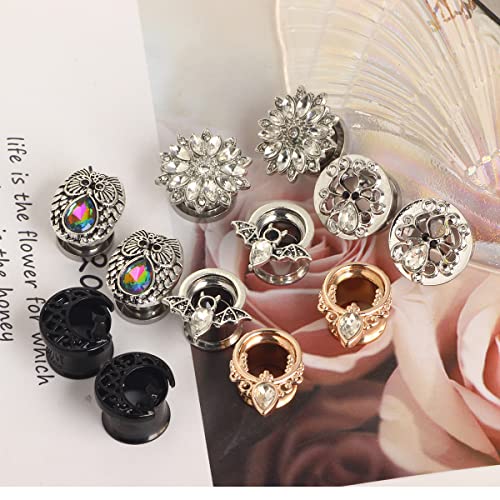TIANCI FBYJS Stainless Steel Zircon Ear Tunnels Earrings Guages Piercing Plugs Stretcher Gauges for Women Men - style: New 10mm=00g