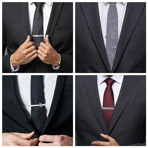 wynameleri Tie Pins for Men Silver Black 3 Pcs 10 PCS Short Tie Clip Set 2.3, 2.4 Inch Business Shirt Necktie Pinch for Men - color: T0310019