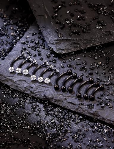 18G 16G 14G Eyebrow Ring Piercing Jewelry Surgical Steel Internal Thread Vertical Labret Lip Ring Rook Daith Earrings Belly Button Ring Piercing Jewelry for Women Men Silver Black Gold - color: Black, size: 18 Gauge
