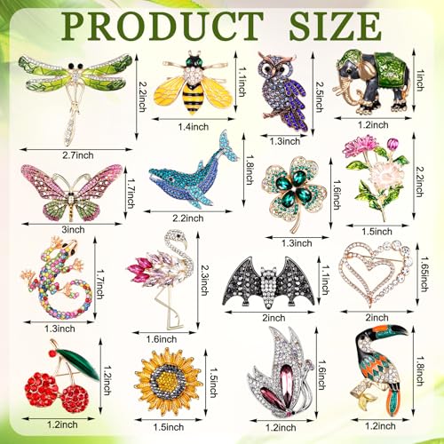 Sasylvia 16 Pcs Women Brooch Set Rhinestone Vintage Animal Insect Plant Pins Brooches Bulk for Christmas Women Girls Gifts - style: Classic