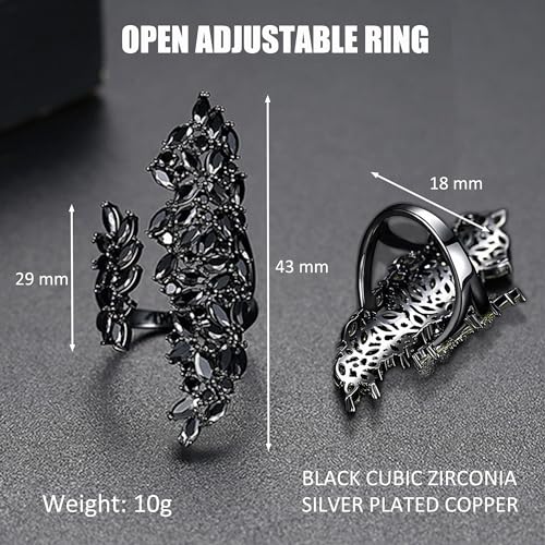 18K Gold Plated Rings for Women and Teen Girls Non Tarnish Cubic Zirconia Fidget Ring Butterfly/Snake/Mesh/Cross/Crown Knuckle Ring Open Adjustable Statement Stacking Chunky Rings - color: Black Magic