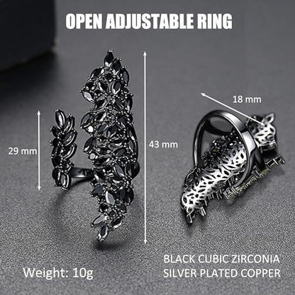 18K Gold Plated Rings for Women and Teen Girls Non Tarnish Cubic Zirconia Fidget Ring Butterfly/Snake/Mesh/Cross/Crown Knuckle Ring Open Adjustable Statement Stacking Chunky Rings - color: Black Magic