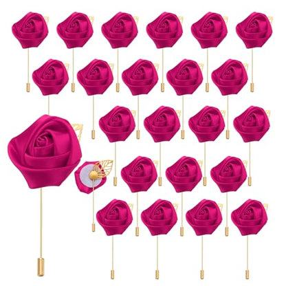 uxcell 24pcs Rose Red Rose Boutonnieres Flower Pins for Wedding | Buttonholes Pocket Boutonnieres for Wedding Ceremony Anniversary Prom Formal Dinner Party - color: Rose Red