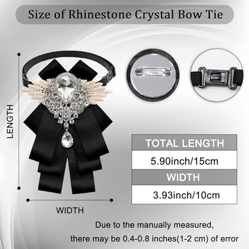 Big Rhinestone Bow Ties，Bowtie Pre-Tied Bowties Men Women | Suit for tuxedo party wedding - color: Black