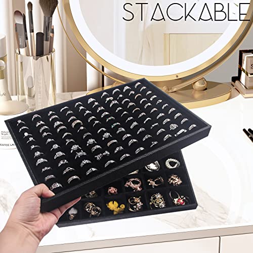Julysky 2 PCS Stackable Ring Tray for Drawer,Jewelry Holder Organizer,Ring Display Stand for Selling - size: 100 Slot Ring Tray + 100 Slot Ring Tray