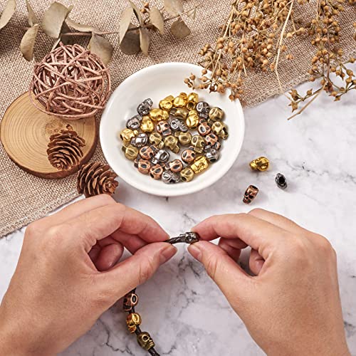 Elecrelive 40Pcs Halloween Skulls Head Beads Skeleton Skull Head Large Hole Beads 4 Colors Gothic Charms for Necklace Bracelets Earrings Jewelry Making - color: 4 Colors