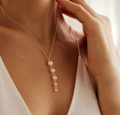 Pearl Necklace for Women, Dainty Pearls Choker Necklace for Women 14K Gold Plated Layered Pendant Necklace Handmade Gold Chain Necklace Everyday Jewelry Gift - color: Y Five Pearls