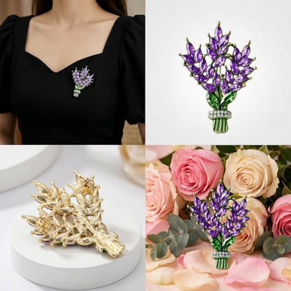 1 Piece Purple Floral Brooch Lavender Flower Brooch for Women Flowers Lapel Pins Crystal Flower Branch Corsage Elegant Dress Accessories for Party Dance Wedding