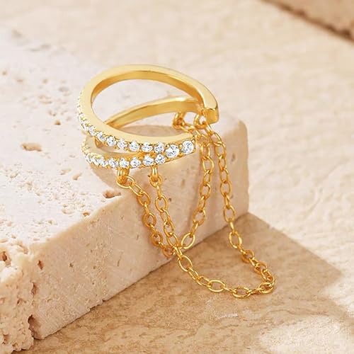 925 Sliver Sterling CZ Ear Cuff Tassels Wrap Clip Earrings for Women 14k Gold Plated No Piercing Cuff Earrings Chain to Daughter Wrap Earrings Tassel Clip On Ear Wedding Birthday Jewelry Gift