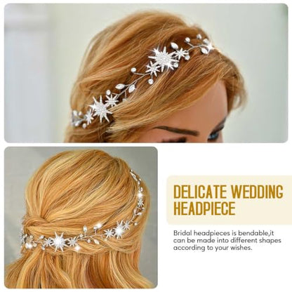 Unicra Star Rhinestone Bride Wedding Hair Vine Gold Bridal Hair Piece Crystal Hair Accessories for Women (21 Inches) - color: Silver