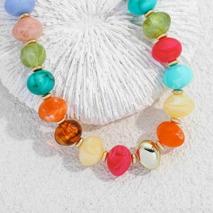 Chunky Beaded Necklace for Women Trendy Multicolor Resin Beads Choker Necklaces Boho Summer Statement Necklace Chunky Heart Jewelry - color: Irregular bead necklace-colorful