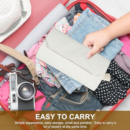 Travel Jewelry Organizer Roll up Bag Foldable Jewelry Storage Case with Easy Storage in White Leather for Travel