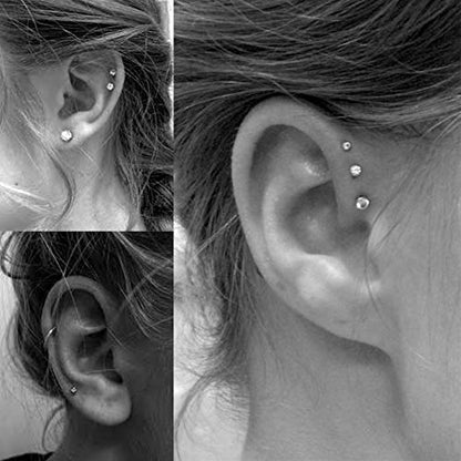 EPIRORA Sterling Silver Stud Earrings for Women Men- 3 Pairs 3mm Tiny Ball Stud Earrings Round CZ Earrings Pearl Earrings Set Cartilage Small Tragus Earrings - style: 3 Pairs-Cubic Zirconia Earrings