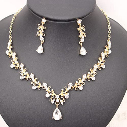3Pcs Austrian Crystal Jewelry Set for Women, Necklace Dangle Earrings Link Bracelet Jewelry Set with Gold/Platinum/Gun Plated, Wedding Party Jewelry for Bridal Bridesmaid - color: White-Gold Plated