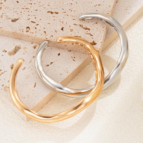 Frodete Chunky Gold Bangles for Women Non Tarnish Chunky Wide Cuff Bracelets Silver Cuff Bangle Bracelet Trendy Statement Minimalist Jewelry Gifts - color: A31:gold and silver bangles