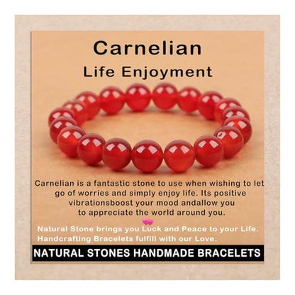 AD Beads Handmade Gemstone Stretch Elastic Bracelet Crystal Healing Reiki Nature's Beauty and Spiritual Essence Unisex (10mm, Carnelian (Life Enjoyment)) - color: Carnelian (Life Enjoyment), size: 10mm
