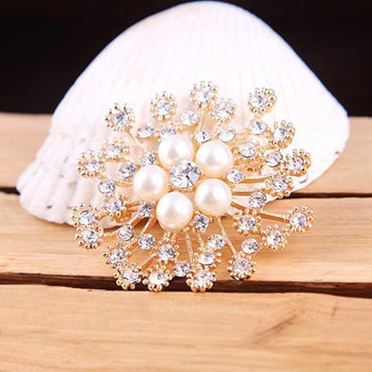 Delicate Pearl Crystal Brooch Pins for Women Girls Dance Balls Wedding Bridal Jewelry - color: D Gold