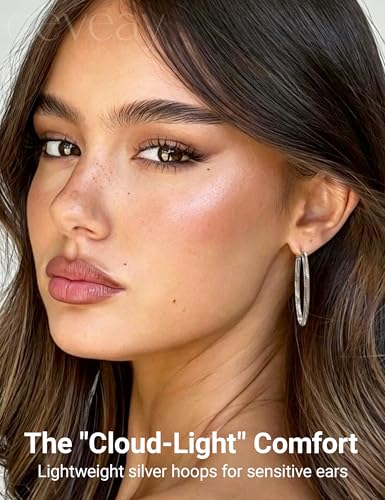 2.5MM Thin Gold Hoop Earrings for Women Hypoallergenic Sterling Silver Post Hoop Earrings Lightweight Large Big Twisted Gold Hoops Earrings 30MM/40MM/50MM/60MM - color: 40MM Sillver