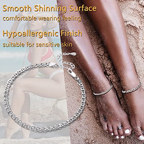 PROSILVER 925 Sterling Silver Ankle Bracelets For Women, Stylish Chain Anklets, Summer Beach Jewelry, 8.6-10.6 Inch Adjustable, Come with Box - style: 07 Mariner Anklet-4mm
