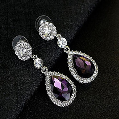 Gorgeous Austrian Crystal Rhinestone Wedding Bridal Teardrop Drop Dangle Earrings - color: Pierced-Purple