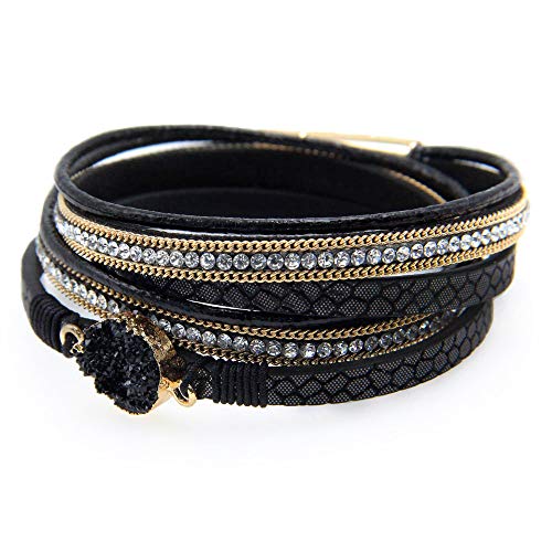 Fesciory Leather Wrap Bracelets for Women, Boho Western Layered Jewelry | Layered leather cuff bracelets, Easy on and off, Boho western style, Daily wear, Gift for women - color: Black 4