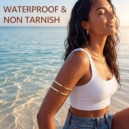 14K Gold Plated Arm Cuff for Women, Waterproof Adjustable Open Upper Arm Bracelet (Armlet), Non Tarnish Hypoallergenic Minimalist Trendy Arm Jewelry for Summer Beach Outfit Gift for Women - style: Style02