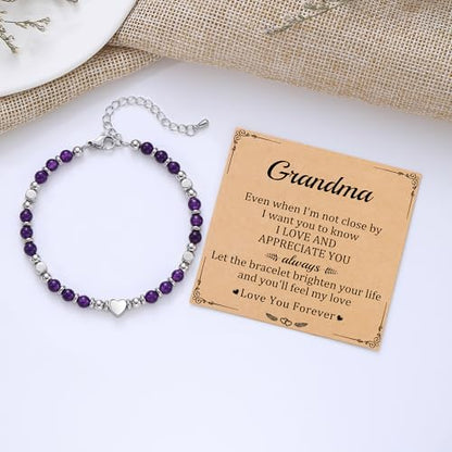 Best Friend Bracelet Gifts for Women Sister Bestie, Christmas Gift for Teens Mom Daughter Granddaughter Birthday Gift for Her Stocking Stuffers - color: Amethyst-Grandma