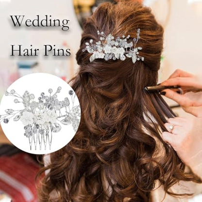 6 Pcs Bridal Flower Wedding Hair Pins Crystal Pearl Hair Clips Headpiece Wedding Hair Accessories Jewelry with Rhinestone for Brides Bridesmaids Women Girls Updo - color: Silver6pcs