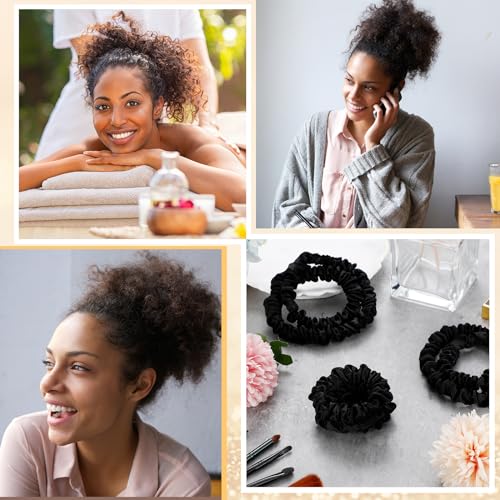 Yunlly 20 Pcs Extra Large Satin Scrunchies Extra Long Silk Hair Tie Elastic Non Slip Ponytail Holders Stylish Hair Accessories for Women Thick Curly, Natural and Dreadlock, Black
