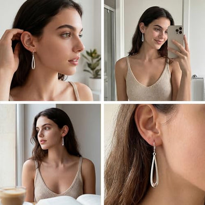 BoutiqueLovin Long Teardrop Dangle Earrings for Women | 14k Gold Plated Dangling Drop Earrings Silver HypoallergenicHollow Dangly Leverback Earings Lightweight Trendy Jewelry Gifts - color: Silver