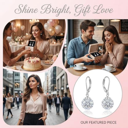 Pearl Leverback Earrings for Women Dangle Round Gemstone Earrings Birthstone Jewelry Gift Anniversary for Her - color: 04 April birthstone