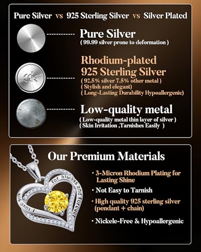 CDE S925 Silver Engraved Forever Love Heart Birthstone Necklaces for Women | 5A CZ,Hypoallergenic,Nickel-Free & Lead-Free Pendant,Anniversary Christmas Wedding Birthday Gift for Wife Girlfriend - color: 11-Nov, style: White Gold Plated