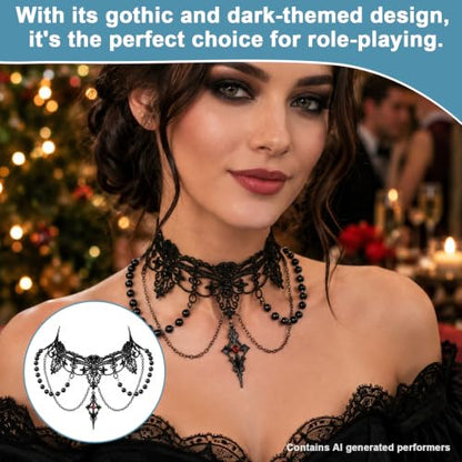 Gothic Lace Choker Necklace for Women Black Vintage Halloween Necklace | Gothic Lace Choker Necklace for Women,Vintage Red Black Crystal Pendant Necklaces Punk Style Vampire Necklace Hollowed