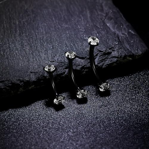 Rook Daith Piercing Jewelry 16G Stainless Surgical Steel Curved Barbell Eyebrow Rings Vertical Labret Lip Piercing Jewelry Rook Daith Earrings for Women Men 6MM 8MM 10MM Hypoallergenic - color: Black-6MM 8MM 10MM