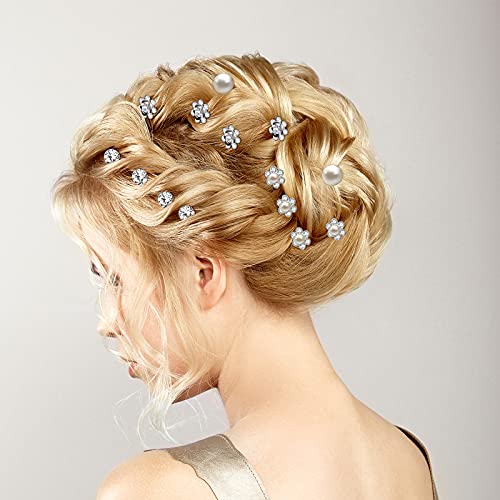 MTLEE 40 Pcs Rhinestone Hair Pins for Women Silver Flower Pearl | Hair Pins Decorative U Shape Diamond Wedding Hairs Accessories for Prom Brides Bridesmaids Women