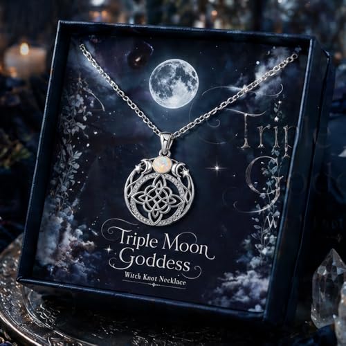 925 Silver-plated Triple Moon Goddess Witch Knot Necklaces Opal Zircons Moon Star Witchcraft Pendant Witch Amulet Protection Jewelry