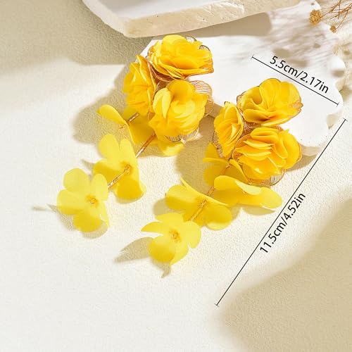 Fabric Flower Earrings for Women Colorful Long Tassel Floral Drop Earrings Fashion Boho Exaggerated Statement Beach Party Jewelry - color: blue