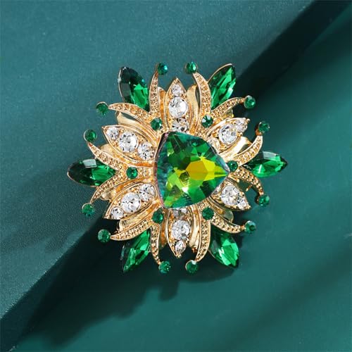 Rhinestone Sunflower Brooch Pin Red Pink Flower Brooch Stylish Crystal Brooch Elegant Clothing Hat Bag Accessories Jewerly for Women - color: Green2