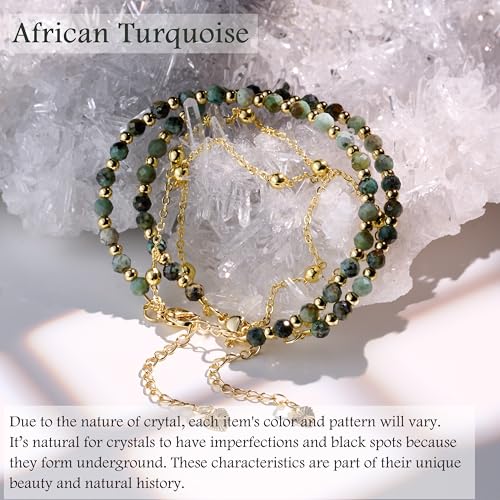 Farfume Crystal Beaded Bracelets for Women 4mm Natural Stone Jewelry Gifts | Natural Beads Gemstone,Handmade,Helper Tool,Yoga Protection,Hypoallergenic,Durability Wear - color: African Turquoise-Grounding & Harmony
