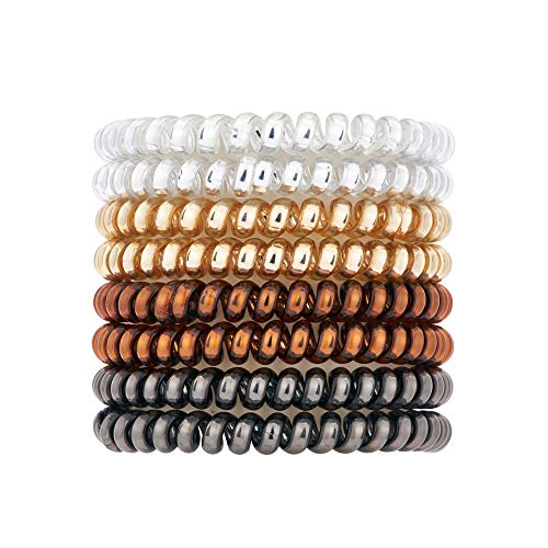 QIUTIMIY Metallic Luster Spiral Hair Ties, 8 Pcs - Thin, No Crease Phone Cord Hair Ties for Women with Thick Hair, Ponytail Holders, Waterproof, Smooth and Hygienic for All Hair Types - color: Metallic Luster Thin(8PCS)