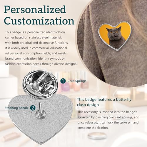 Custom Pins with Logo - Customized Buttons for men Women Customized pin - color: Heart and Silver