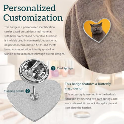 Custom Pins with Logo - Customized Buttons for men Women Customized pin - color: Heart and Silver