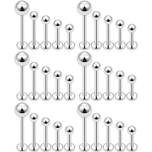 15-30PCS 16G Surgical Steel Labret Studs Monroe Lip Rings Cartilage Tragus Nail Conch Helix Earring Barbell for Women Men Piercing Jewelry 5 Colors 6-12mm - color: 30Pcs-Mix Size