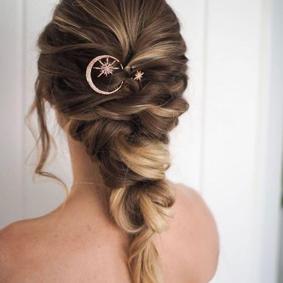 BARTOSI Moon Star Hair Clips Rose Gold Rhinestone Hair Pins Crystal Bobby Pins Bride Wedding Celestial Hair Accessories for Women and Girls (Pack of 3) - color: Rose Gold