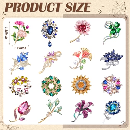 Sasylvia 16 Pcs Women Brooch Set Rhinestone Vintage Animal Insect Plant Pins Brooches Bulk for Christmas Women Girls Gifts - style: Novel