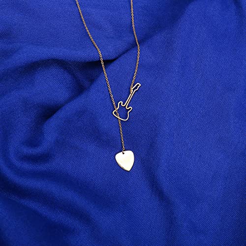 18K Gold Plated Stainless Steel Bee Honeycomb Pendant Necklace, Adjustable Y Lariat Conch/Guitar/Horseshoe Necklace for Women - color: Gold, style: Guitar