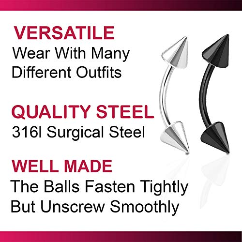 4pcs 16g Curved Barbell Cartilage Lip Tragus Eyebrow Forward Helix Conch Daith Earring Black Vertical Labret Spike - 10mm