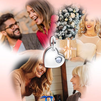 Birthstone Charm, Heart Charm Pendant Dangle with CZ, for Anniversary Birthday Mothers Valentines Day Christmas Graduation, for Yourself Family Mom Friend Girlfriend Sister Grandma - style: Mar.